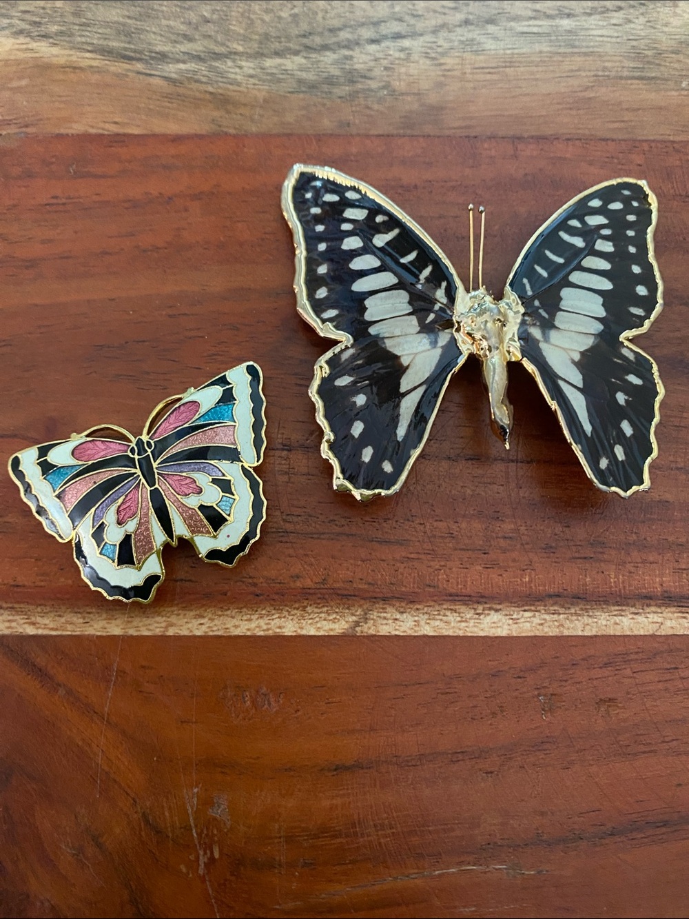 Vintage Gold-Trim enamel Butterfly Pins brooches Woodland fairy boho purse charm